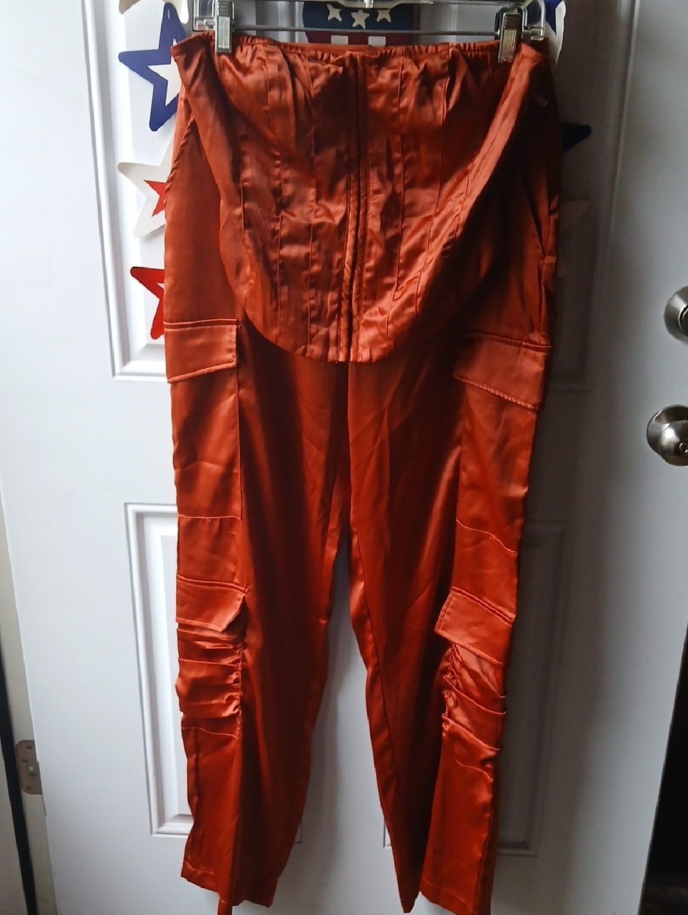 Women's Satin Matching Set Top And Pants  in Rust